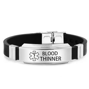 Gelang Silikon Hitam Adjustable Berbahan Stainless Steel dengan Ukiran Peringatan <span class=keywords><strong>Diabetes</strong></span> untuk Grosir - Product Image 1