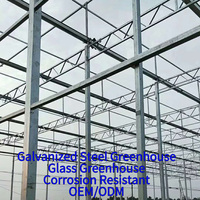 Grande serre agricole multi-chapelles en verre et polycarbonate, système hydroponique, résistance au vent et à la corrosion, acier galvanisé