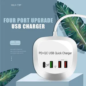 Cargador rápido 4 en 1 PD 40W, 3 USB 1 Tipo C QC3.0 para iPhone, Samsung, adaptador de cargador de viaje PD