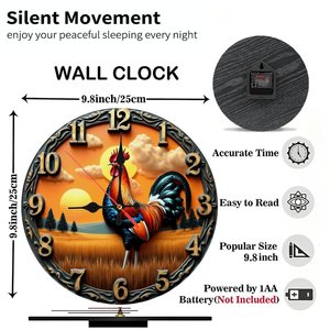 <b>Round</b> Wooden Wall Clock 25cm Silent Non Ticking Living Room Bedroom Hanging Clock - Product Image 3