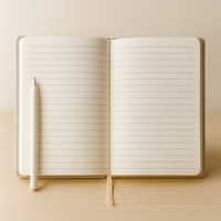 LABON Carnet à couverture rigide en lin taupe avec bloc de texte en feuille d'or pour une écriture ciblée et une planification quotidienne équilibrée