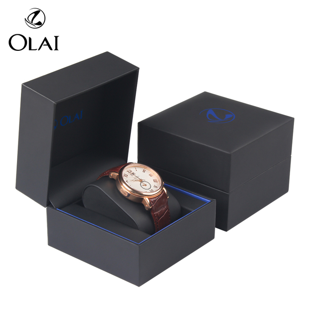 OLAI Waterproof Men Luxury Watch Storage Box Faux Leather Rectangle Black Watch Display Case