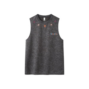 Camiseta sin mangas vintage para hombre, con bordado, estilo casual, holgada, de algodón, para uso diario y streetwear - Product Image 1
