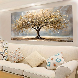 Obra <span class=keywords><strong>de</strong></span> Arte en Lienzo sin Marco con un Sofisticado Árbol <span class=keywords><strong>de</strong></span> <span class=keywords><strong>la</strong></span> <span class=keywords><strong>Vida</strong></span> con Hojas Doradas, Creando un Ambiente <span class=keywords><strong>de</strong></span> Sala <span class=keywords><strong>de</strong></span> Estar - Product Image 1