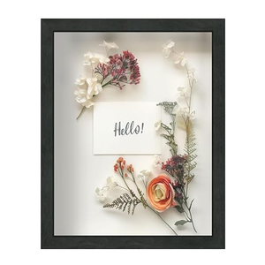 Cornice Shadow Box FrameWorks 11 x 14 in Legno Nero Stile Semplice con Fondo in Feltro Morbido e Vetro Temperato, Elegante Chiusura a Sfera Bianca - Product Image 1