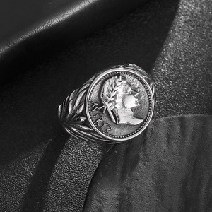 yunnique Roman Empire Coin <b>Ring</b> Stainless Steel Men's Jewelry Retro Electroplated Geometric Design Gift Fashion <b>Ring</b> - Product Image 4