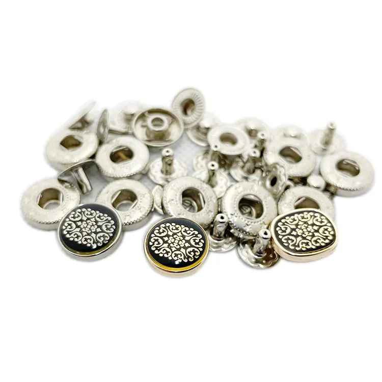Botón de aleación de Zinc grabado para bolsos y ropa, botón a presión de metal personalizado para jeans, 12mm