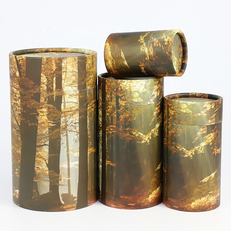 Wholesale custom paper tube cardboard coffin box packaging pet human ashes urns for cremation