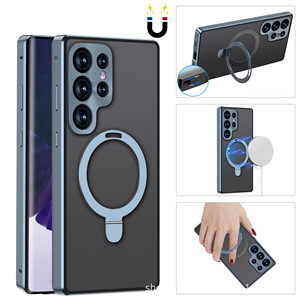 Étui de téléphone avec support magnétique en métal, <span class=keywords><strong>coque</strong></span> arrière en verre HD, <span class=keywords><strong>coque</strong></span> de protection antichoc pour <span class=keywords><strong>Samsung</strong></span> Galaxy S21 S22 S23 S24 S25 Ultra - Product Image 1