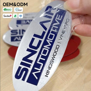 Plaque de nom ovale en aluminium brossé personnalisée, logo rempli d'époxy bleu OEM pour concessionnaires automobiles - Product Image 2