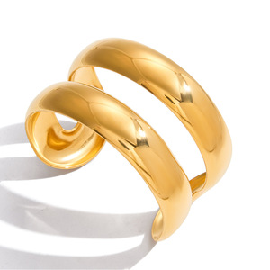 Bracelet ouvert en acier inoxydable doré à double couche, bijoux unisexes - Product Image 5