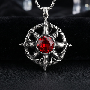 Collares de Joyería Personalizados de Acero Inoxidable Únicos, Colgante de Brújula Vikinga con Gema Roja, Nudo Celta, Estilo Nórdico Gótico Punk - Product Image 1