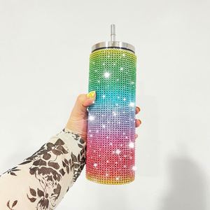 Double Wall Stainless Steel Tumblers <b>Drinking</b> Coffee Water Travel Beer Rhinestone Tumbler with <b>Straw</b> - Product Image 1
