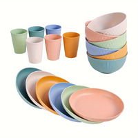 Ensemble de vaisselle en paille de blé de 18 pièces, tasses, assiettes et bols réutilisables pour la cuisine