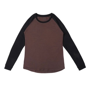 <span class=keywords><strong>Sous</strong></span>-vêtement simple uni en laine mérinos 100% à col rond tricoté pour femmes, manches raglan - Product Image 2