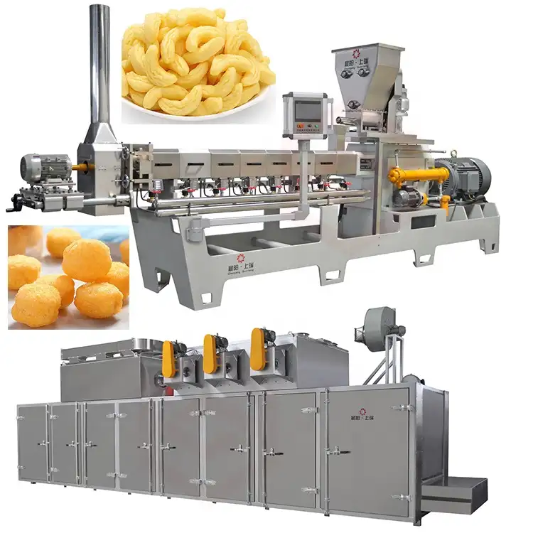 Roasted industrial puffed making snacks production line extruder corn puff snack machine