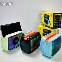Système audio portable T24SUN à énergie solaire avec haut-parleur, lecteur de carte TF, lecteur USB, subwoofer, lumières RGB et support de téléphone
