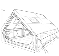 300D Haki Gri Kaplamalı Oxford Şişme Dört Mevsim Su Geçirmez Kabin Çadırı 3*4m Taşınabilir Rüzgar Geçirmez Glamping 0.52mm PVC Hızlı Kurulum