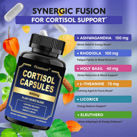 Capsules de complément alimentaire à base de plantes végétaliennes, mélange d'herbes, marque privée OEM, pour l'équilibre du cortisol, le soulagement du stress et l'augmentation de l'énergie