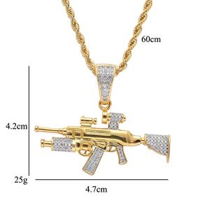 Rapçi takı gerçek altın renk Hip Hop pirinç Bling zirkon uzun Gun şekil kolye kolye ile - Product Image 4