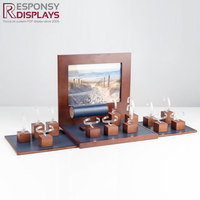 Soporte de exhibición de reloj de encimera de madera, organizador de múltiples módulos con Panel de publicidad de tablero trasero Retro para tienda de joyería Boutique