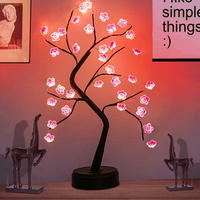Lampe de table 36 LED noire en forme de branche de prunier, 50 cm, double alimentation, base Plug-and-Play, pour chambre, salon, ambiance de fête