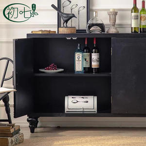 Wabi Sabi Style Black Carved <b>Sideboard</b> 900mm+ 3 Compartments <b>Storage</b> Living Room Cabinet - Product Image 3