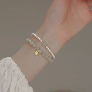 New Chinese Style Imitation Pearl Beaded <b>Bracelet</b> Ancient Green Agate Beads Charm <b>Bracelet</b> for Women Gemstone <b>Cuff</b> <b>Bracelet</b> - Product Image 1