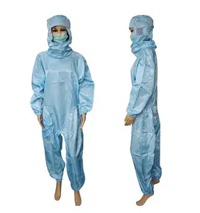 ALLESD Good Price 98% Polyester+2% Conductive Carbon Filament ESD Coverall Clean Room Garment