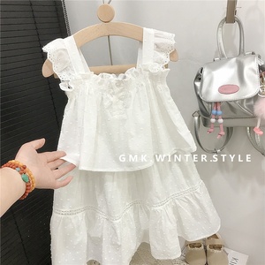 Conjunto de 2 Piezas para Niña, Suave y Agradable al Tacto, Mezcla de Algodón, <span class=keywords><strong>Top</strong></span> con <span class=keywords><strong>Tirantes</strong></span> y Falda con Detalles de Encaje - Product Image 6