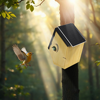 Nichoir à oiseaux de style rondin à énergie solaire avec caméra 5MP à batterie et fenêtre de visualisation, nichoir en bois de bambou à monter soi-même