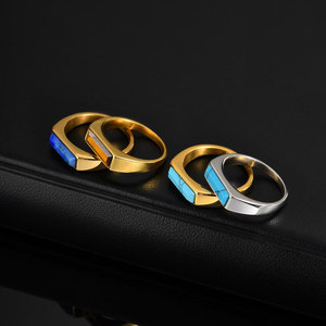แหวนเทอร์ควอยซ์สำหรับผู้หญิงชุบทอง14K 18K ทำจากสเตนเลส316L ตามสั่งสไตล์วินเทจ - Product Image 3