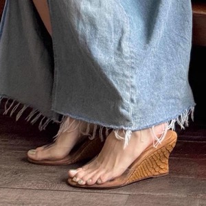 Summer Outdoor Yellow Platform Wedge <b>Slide</b> Sandals Women Clear One Strap High Heel Height Increasing <b>Slip</b> On Slippers - Product Image 1