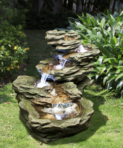 Fontaine d'eau de jardin Zen avec Lights-2pcs LED assemblée grandes caractéristiques de cascade de streaming de rivière en ciment pour décor de jardin de patio - Product Image 2