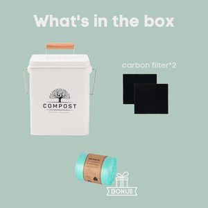 Poubelle à déchets alimentaires compostable de 1.7 gallons, 6L, poubelle à composter rectangulaire en métal avec couvercle filtre à charbon et poignée en <span class=keywords><strong>bois</strong></span> - Product Image 4