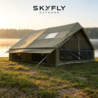 Tente gonflable verte imperméable de 12 m² pour le camping avec double porte et fenêtre de toit en tissu Oxford, ouverture automatique pour une utilisation en extérieur