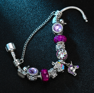 Personalised <strong>Children</strong> Kids Girls Luxury Blue <strong>Silver</strong> unicorn Horse Charm <strong>Bracelet</strong> - Product Image 3