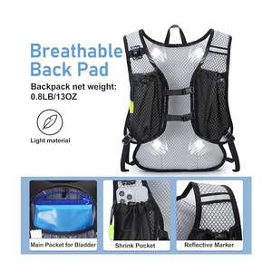Sac à dos de randonnée léger 12L avec dos en maille respirante, réfléchissant, pour course à pied, cyclisme, avec compartiment pour casque, élastique, pour sports de plein air - Product Image 3