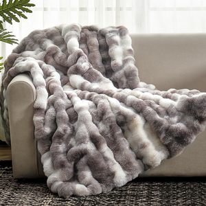 Couverture de canapé en velours bulle et peluche de lapin, style tie-dye, épaisse et chaude, pour l'automne et l'hiver - Product Image 6