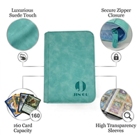 Portefeuille vintage en daim à 4 pochettes, album de cartes à collectionner au toucher doux, 160 pochettes, fermeture éclair, pour collectionneurs d'élite