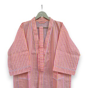 Simple Printed 100% Cotton Long Sleeve Knee-Length Loungewear <b>Robe</b> with Drawstring Closure for Women's <b>Beach</b> Cover-Up - Product Image 4