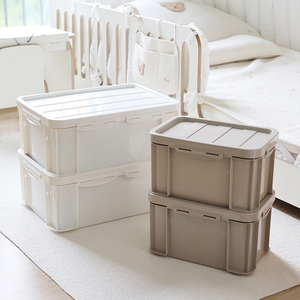 Beige 26L Airtight Sealed Baby <b>Clothes</b> <b>Storage</b> Box Large Stackable Plastic Organizer for Nursery Wardrobe Dustproof Natural - Product Image 5