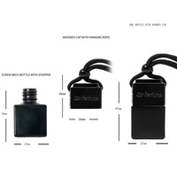 Vente en gros de flacons de parfum vides pour diffuseur de voiture, 8 ml, carrés, avec bouchon en bois, à suspendre, avec boîte d'emballage en carton avec impression sérigraphique