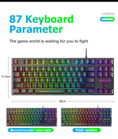 Clavier PC portable K16 à 87 touches, clavier de jeu Esports, filaire USB, rétroéclairé, ergonomique, accessoires informatiques colorés