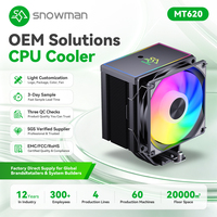 Refroidisseur de processeur à tour unique avec 6 caloducs en cuivre, TDP 250W, éclairage coloré, pour distributeur en gros avec logo personnalisé, OEM, prêt pour la vente en gros