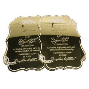 Invitations de mariage carrées personnalisées et imprimées Carte miroir dorée en verre acrylique pour invitation de mariage - Product Image 4
