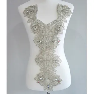 中国定制银大尺寸礼服铁在新娘水钻贴花设计 WDP-057