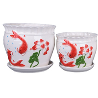 Grand pot à fleurs en céramique blanche, style chinois, peint à la main, pot en céramique en forme de poisson pour la décoration