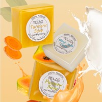 Sabun pepaya Label pribadi, kunyit wajah organik garam laut kambing susu Pawpaw Pemutih Kontrol Pembersih Minyak Jerawat Sabun Wajah