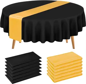 Siyah tek kullanımlık masa örtüleri bezler su geçirmez daire parti altın saten koşucular taraflar doğum günü yuvarlak plastik masa örtüsü